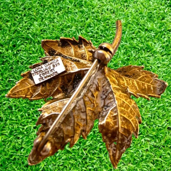 Flora Danica Eggert Denmark Vintage Leaf Pin Brooch Sterling